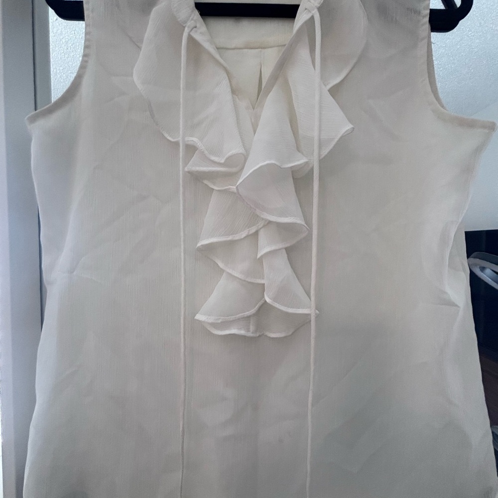 Tommy Hilfiger White Sleeveless Ruffle Front Blouse